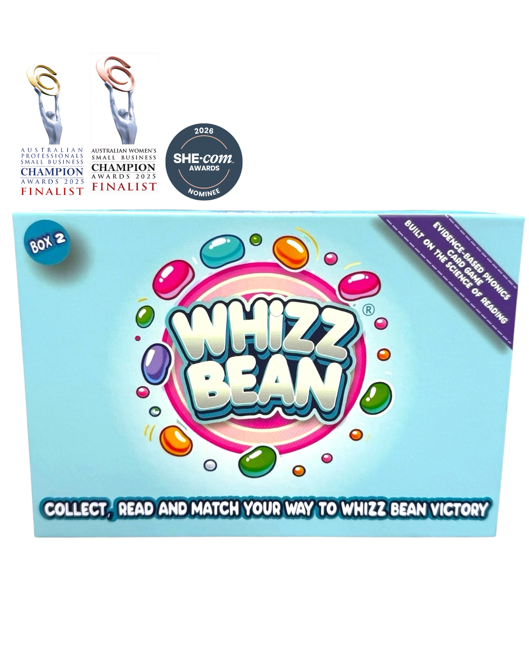 Box of Whizz Bean game with colorful design and text on a white background